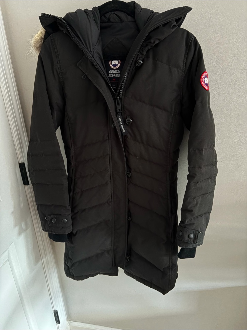 Canada Goose Black Women's Hooded Down Coat with Fur-Trim